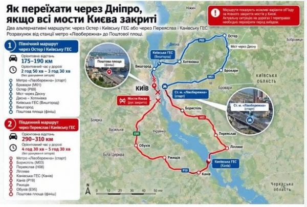 Як дістатися з одного берега Києва на інший у разі перекриття мостів