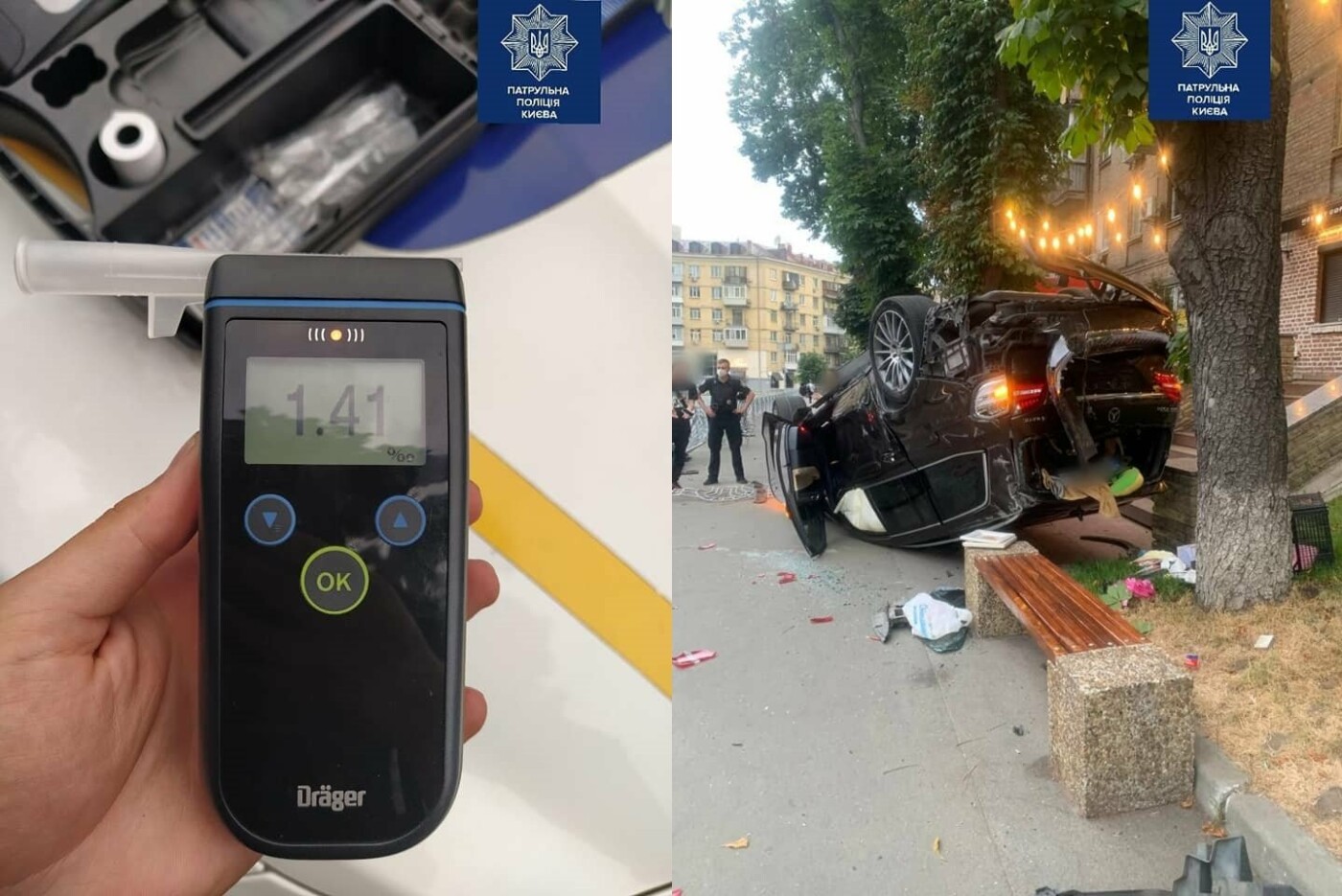 Наглухо пьяный молодой водитель в Киеве протаранил забор и перевернулся на машине, - ФОТО